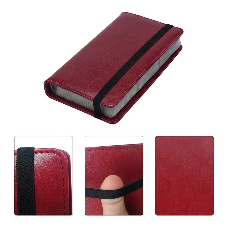 Enyuwlcm PU Leather Business Card Book Organizer Journal Name Card Book Holder with Elastic Closure Hold 240 Cards Wine Red - Image 2